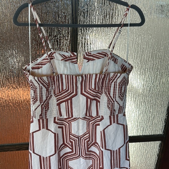 By Anthropologie Strapless Linen Plunge-neck MIDI Dress Size 14 NWT BROWN motif - Picture 14 of 17